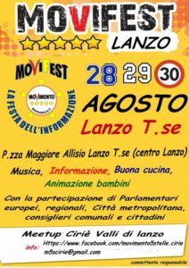 Inizia MoviFest, la kermesse politica dei 5 Stelle a Lanzo